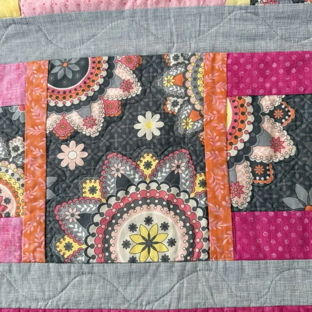 Beautiful Colorful Floral Hand-Quilted Throw 47x56